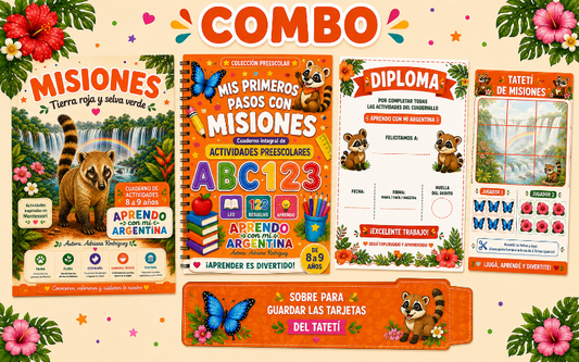COMBO MISIONES 8-9 

Aprender las primeras habilidades
y descubrir Argentina jugando.
Más de 100 actividades educativas + juego didáctico Memotes + diploma de finalización, todo en formato PDF imprimible para utilizar las veces que quieras.